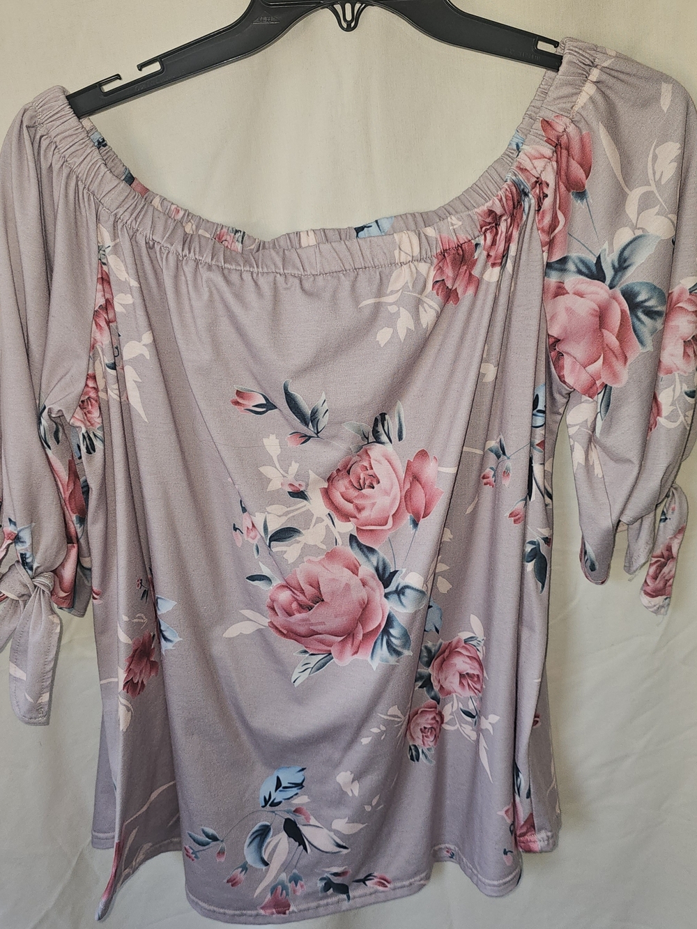 Source Unknown Mauve Off-Shoulder Blouse with Pink Rose Print